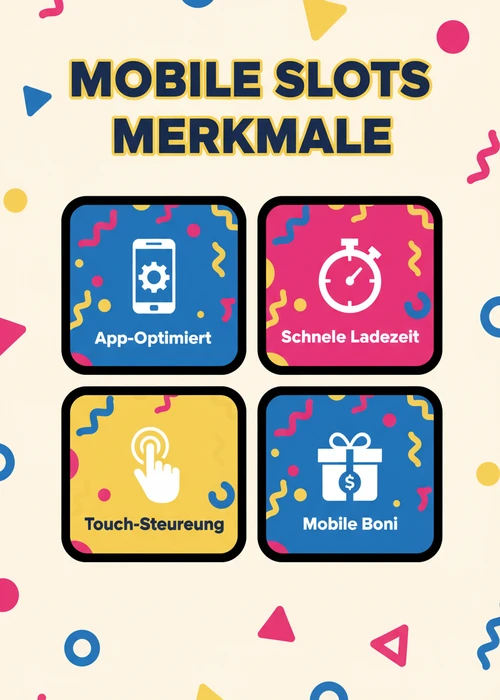 Merkmale mobiler Slots: app-optimiert, schnelle Ladezeit, Touch-Steuerung und mobile Boni für Spielautomaten online.