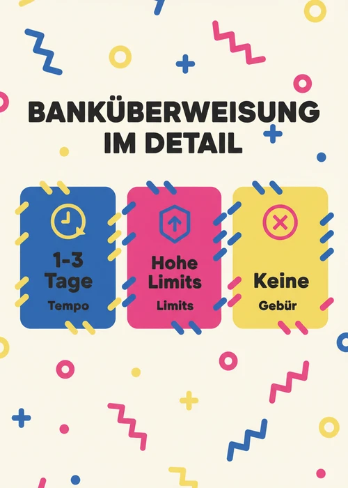 Banküberweisung im Detail bei Spielautomaten online: Tempo 1-3 Tage, hohe Limits und keine Gebühr.