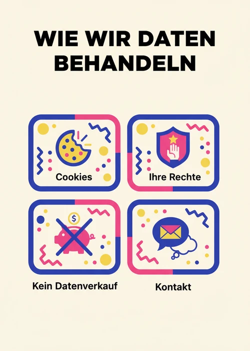 Wie das Spielautomaten-online-Portal Daten behandelt: Cookies, Ihre Rechte, kein Datenverkauf und Kontakt.